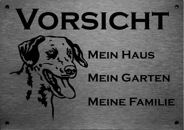 Edelstahl Warnschild Dalamtiner VORSICHT Mein Haus mein Garten meine Familie